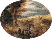 unknow artist A Hilly landscape with a Horse-Drawn cart and other oil on canvas